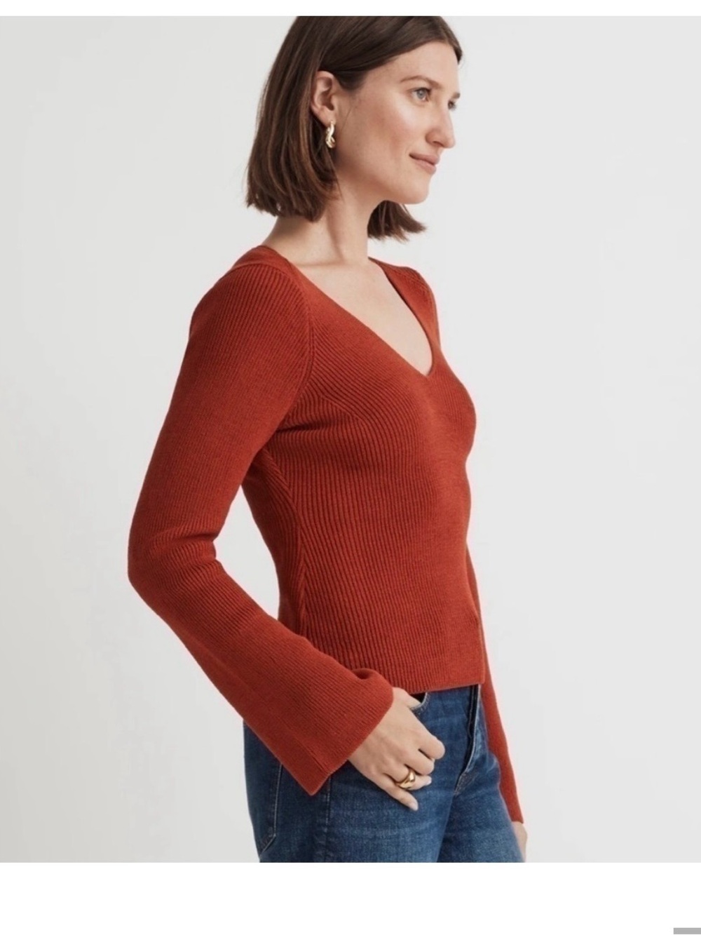 Madewell v neck bell sleeve sweater new nwt size small